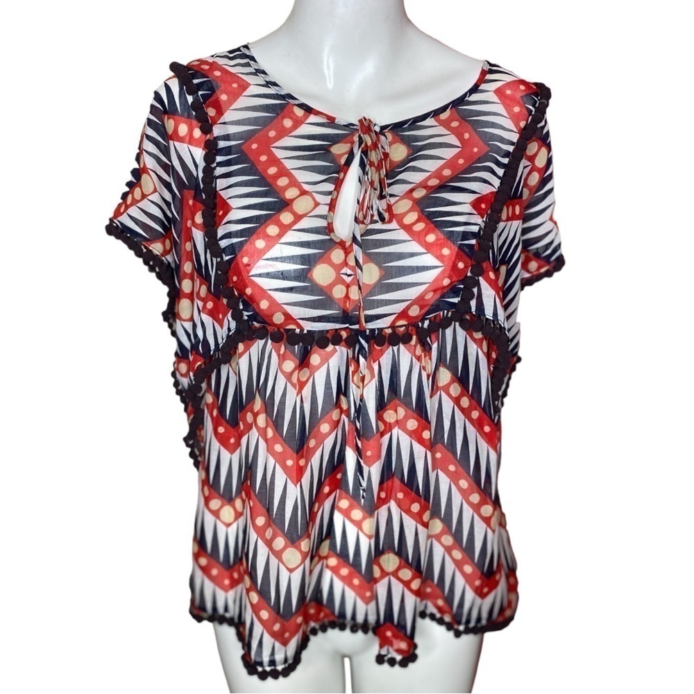 Milly of New York Cotton Silk Blend Abstract Print Blouse Top Size 0
